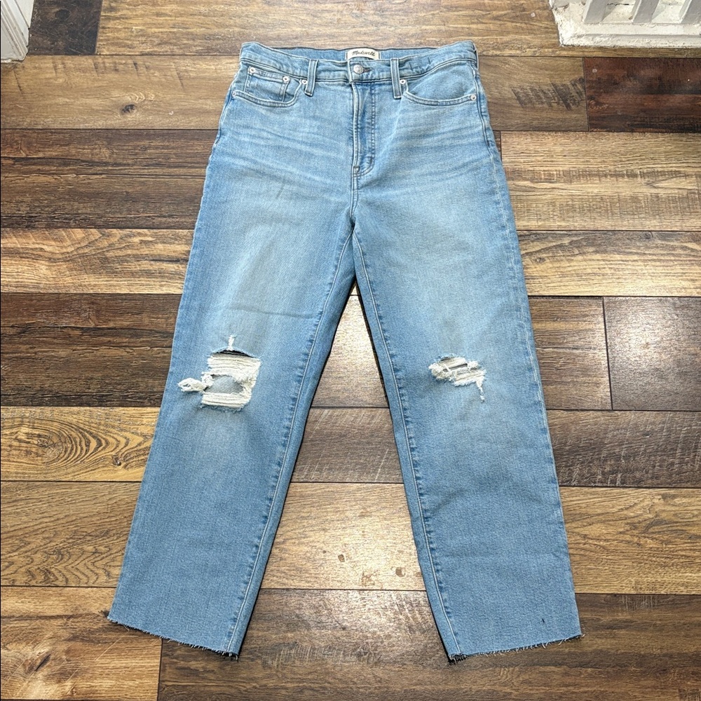 Madewell The Perfect Vintage Straight Jean in Danby Wash Knee Rip Size 29